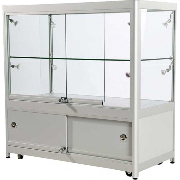Meuble vitrine comptoir verre trempé - 90x90x45cm - 8 spots LED